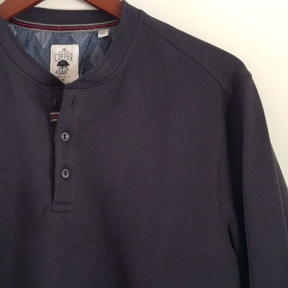 Copper & Oak Supply Blue Gray Long Sleeve Henley Shirt | Size Medium